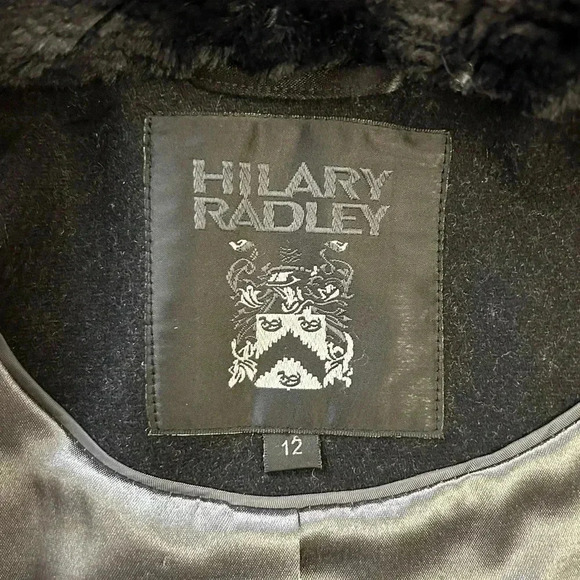 Hilary Radley Black Wool Winter Pea Coat Faux Fur Collar Size 12 - Picture 14 of 15